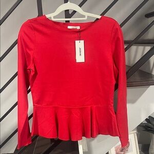 Jason Wu Red Peplum Long Sleeve Shirt Top Medium Casual Stretchy NWT